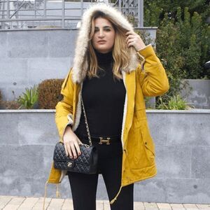 NWOT Zara Water Resistant Mustard Yellow Faux Fur Quilted Parka Jacket